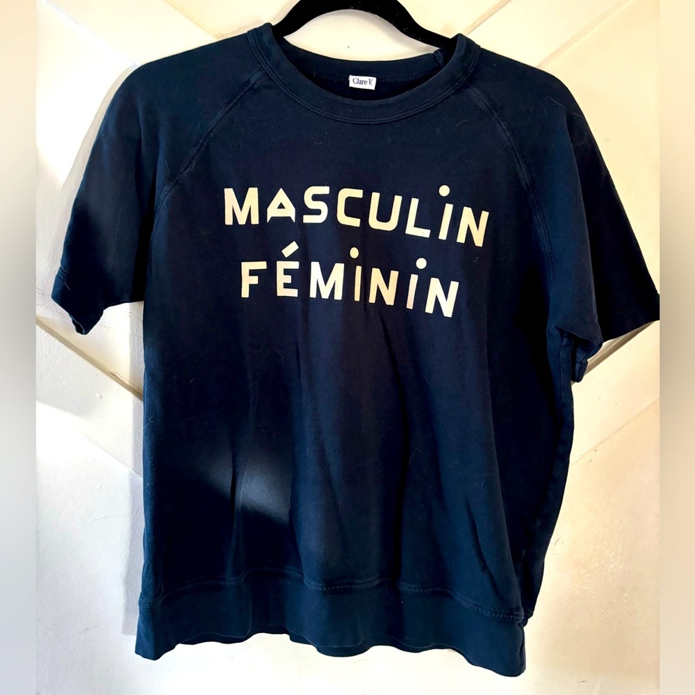 Navy Clare V Masculin Feminin sweatshirt short sleeve one size fits all